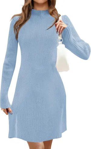 MEROKEETY Women's 2025 Fall Long Sleeve Sweater Dress Turtleneck Ribbed Knit Bodycon Short Mini Dresses