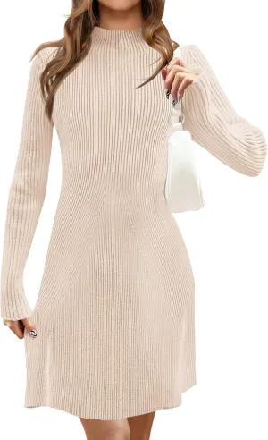 MEROKEETY Women's 2025 Fall Long Sleeve Sweater Dress Turtleneck Ribbed Knit Bodycon Short Mini Dresses