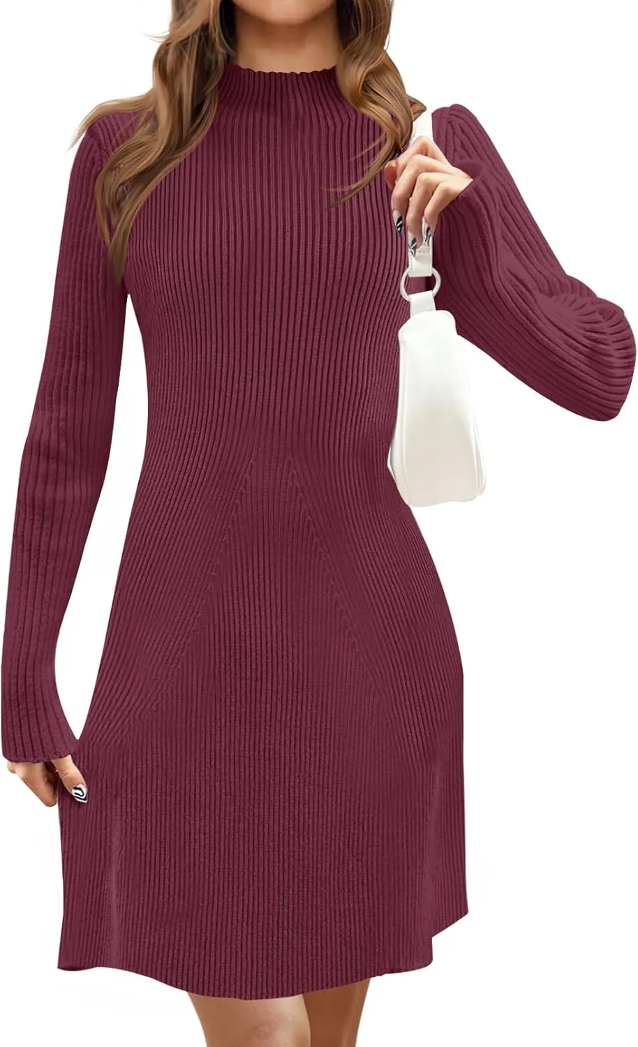 MEROKEETY Women's 2025 Fall Long Sleeve Sweater Dress Turtleneck Ribbed Knit Bodycon Short Mini Dresses