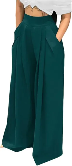 MESLIMA Palazzo Pants for Women High Waisted Wide Leg Stretchy Loose Fit Casual Trousers with Pocket