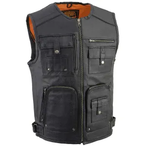 Milwaukee Leather MLM3580 Men's Black Super Utility-Multi Pocket Vest Motorcycle Biker Leather Vest