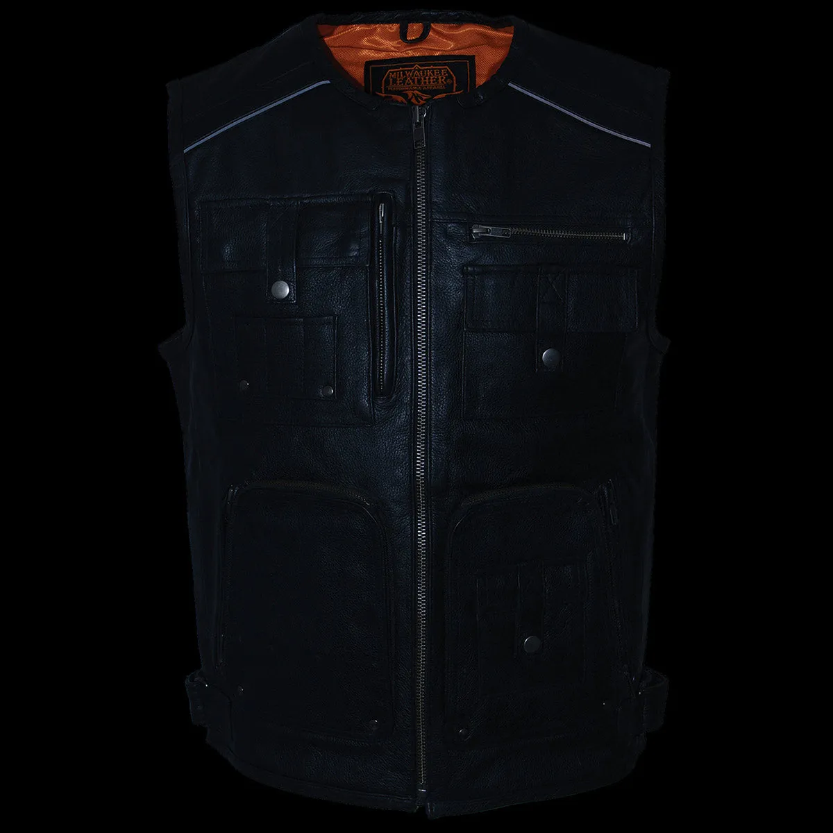 Milwaukee Leather MLM3580 Men's Black Super Utility-Multi Pocket Vest Motorcycle Biker Leather Vest