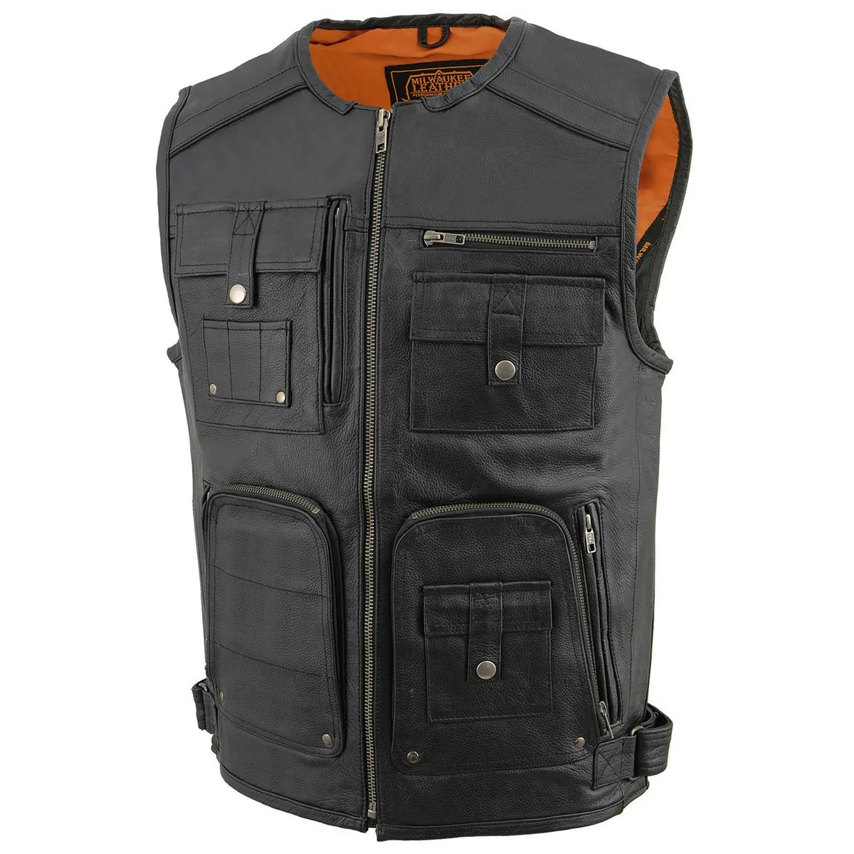 Milwaukee Leather MLM3580 Men's Black Super Utility-Multi Pocket Vest Motorcycle Biker Leather Vest