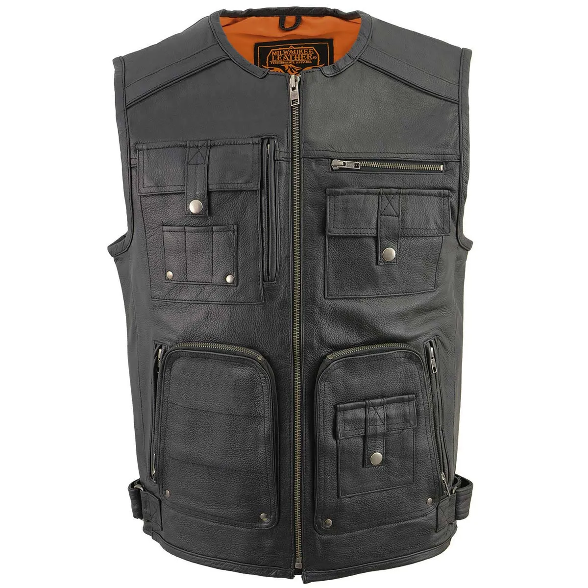 Milwaukee Leather MLM3580 Men's Black Super Utility-Multi Pocket Vest Motorcycle Biker Leather Vest