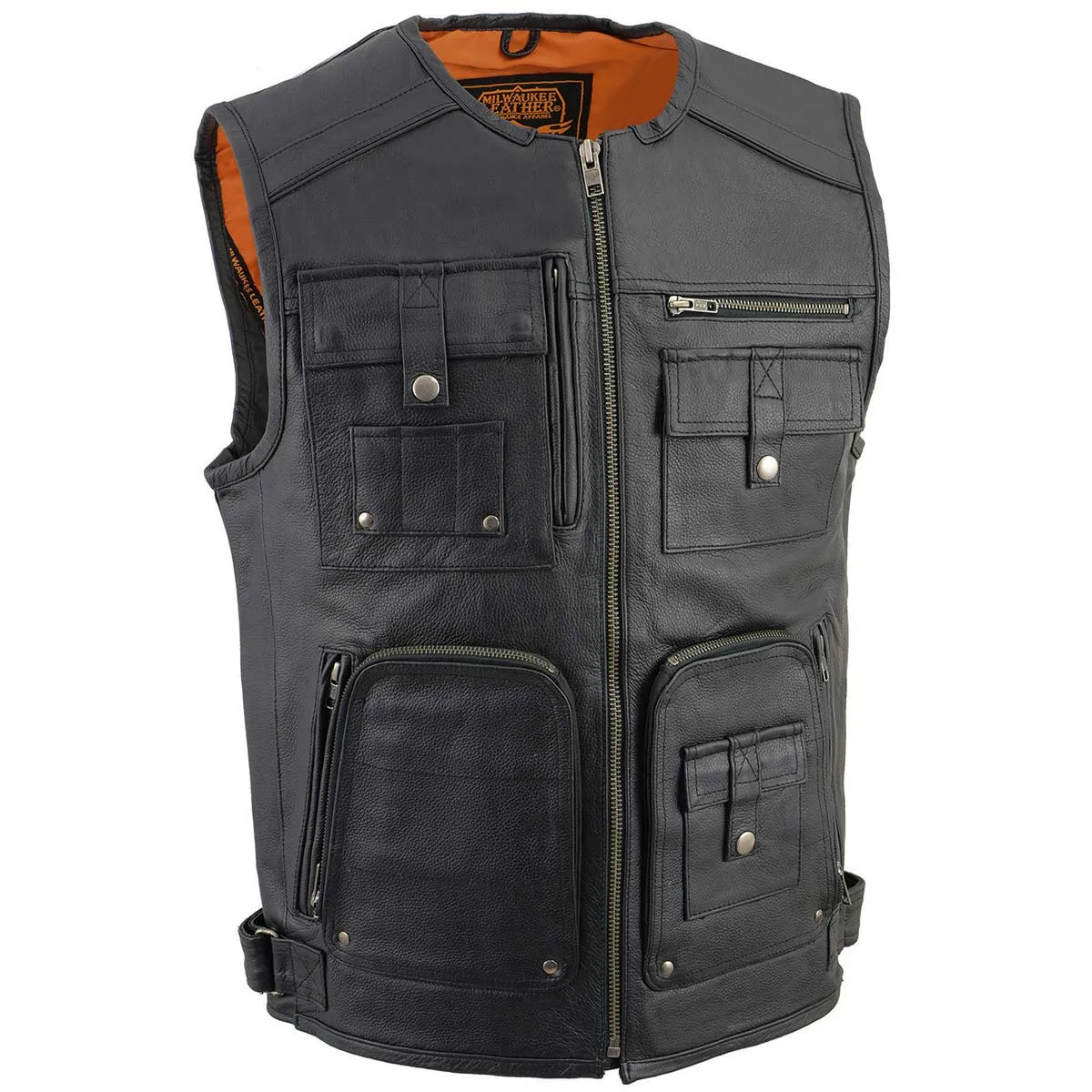 Milwaukee Leather MLM3580 Men's Black Super Utility-Multi Pocket Vest Motorcycle Biker Leather Vest