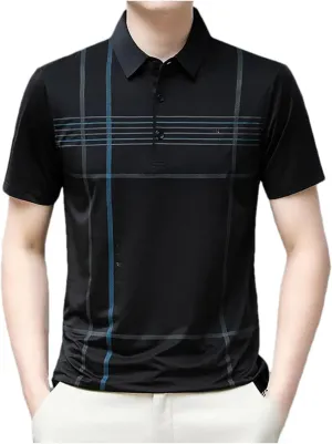 Mnjyihy Men Summer Lapel Polo Shirt Short Sleeve Solid Casual Striped Tactical Quick-Dry Golf Button Down Shirt