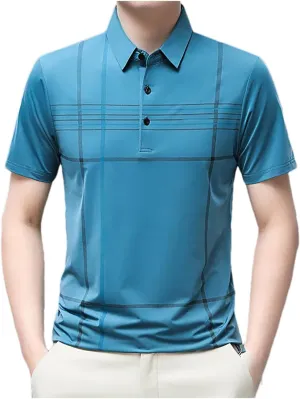 Mnjyihy Men Summer Lapel Polo Shirt Short Sleeve Solid Casual Striped Tactical Quick-Dry Golf Button Down Shirt