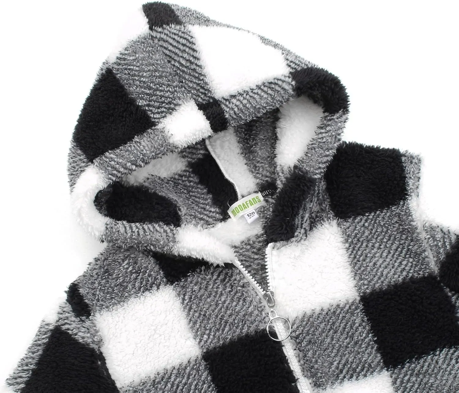 MODAFANS Girls Buffalo Plaid Fleece Hoodies Pullover Teddy Bear Jacket Sweatshirt Casual Outwear Coat with Pockets 4-13Years