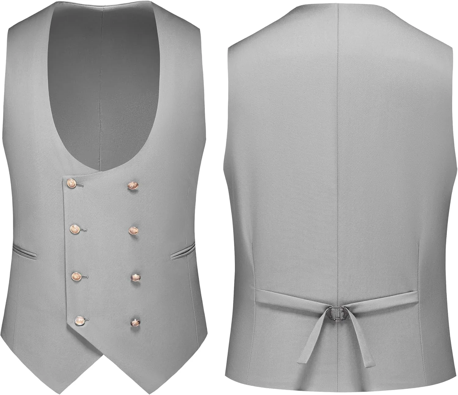 MOGU Mens Suits Gold Buttons 3 Piece Slim Fit Tuxedo Suit Set Blazer Vest Pants for Wedding Prom