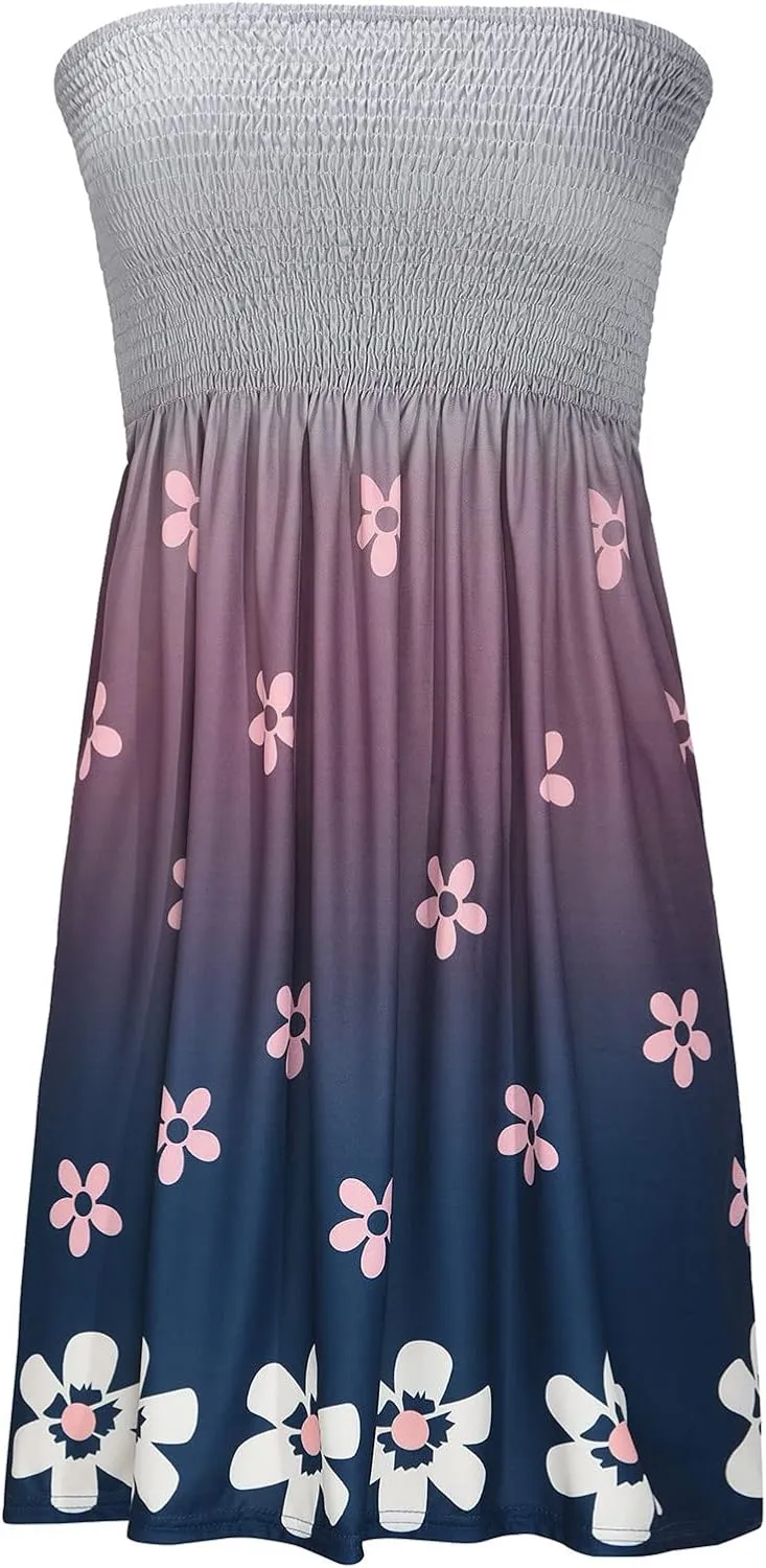 NaRHbrg Summer Dresses for Women Sleeveless Beach Mini Dress Sexy Tube Top Dress Smocked Off Shoulder Strapless Boho Sundress
