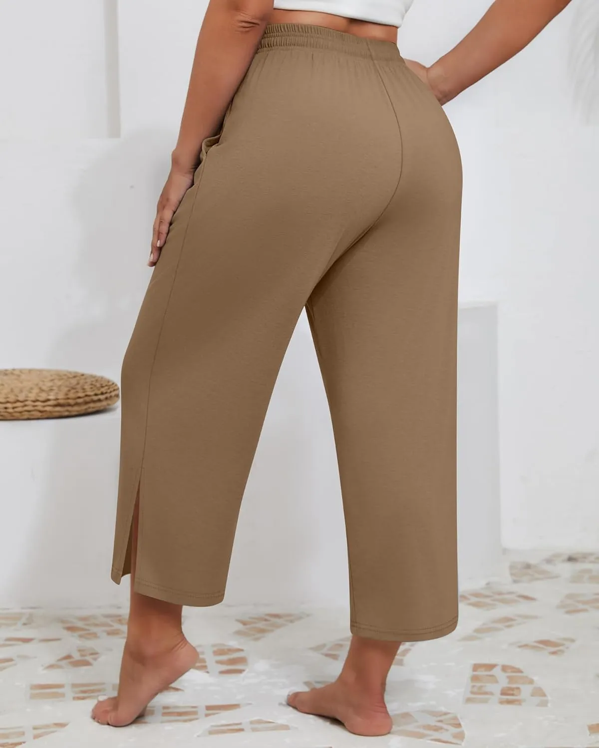 Neer 3 Pack Women's Plus Size Capris, Drawstring Cropped Wide Leg Pants Lounge Athletic Yoga Sweatpant with Pocket