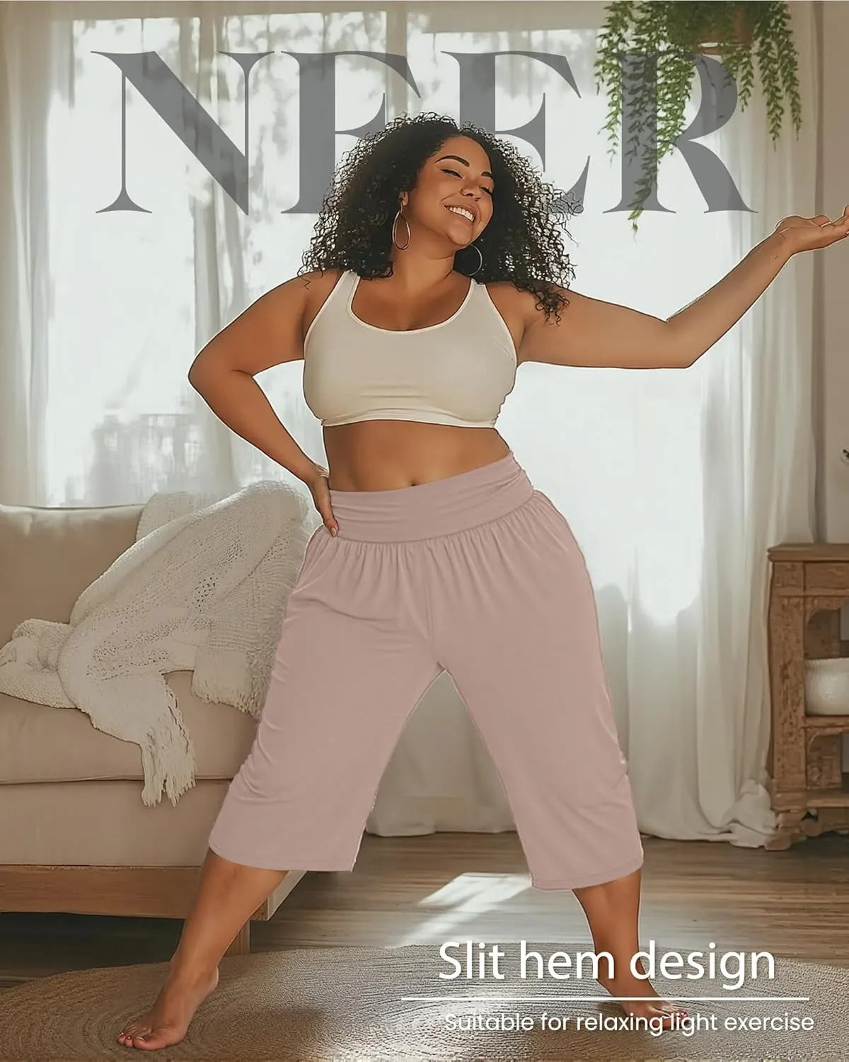 Neer 3 Pack Women's Plus Size Cotton Capri Pants High Waisted Wide Leg Loose Lounge Yoga Cropped Sweatpants with Pockets