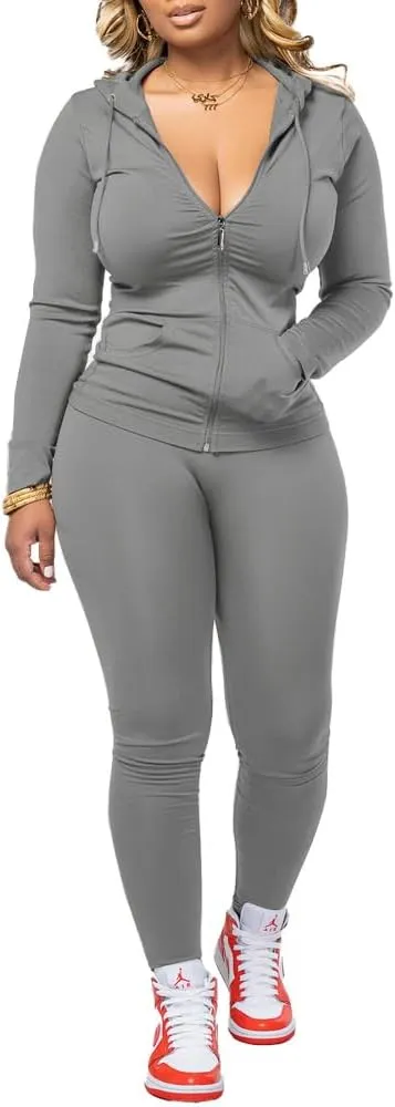 Nimsruc Two Piece Outfits For Women Long Sleeve Bodycon Tracksuit Casual Sweatsuits Jogger Sets