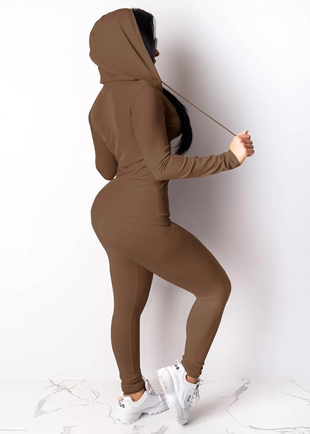 Nimsruc Two Piece Outfits For Women Long Sleeve Bodycon Tracksuit Casual Sweatsuits Jogger Sets