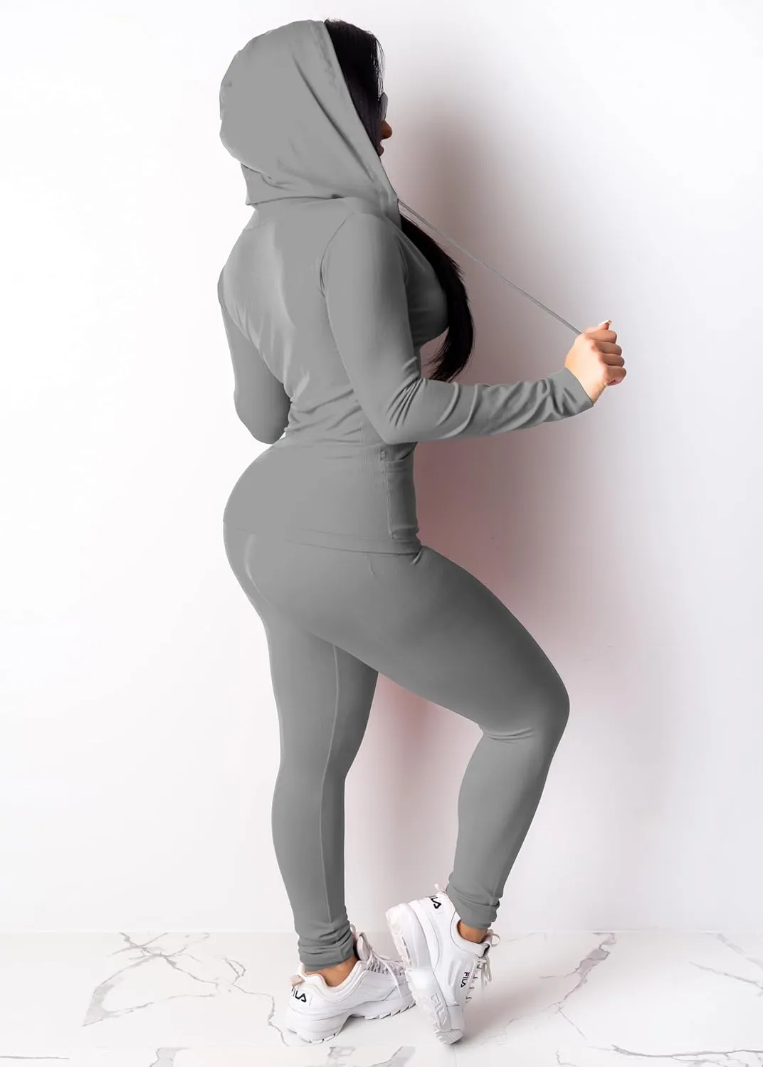 Nimsruc Two Piece Outfits For Women Long Sleeve Bodycon Tracksuit Casual Sweatsuits Jogger Sets