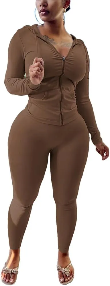 Nimsruc Two Piece Outfits For Women Long Sleeve Bodycon Tracksuit Casual Sweatsuits Jogger Sets