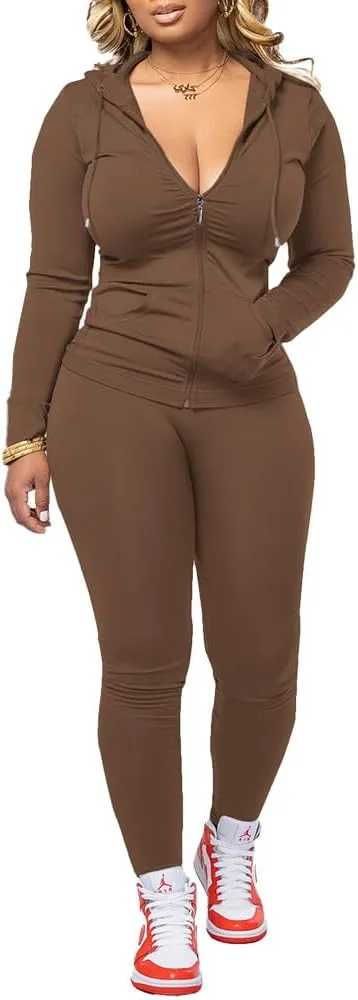 Nimsruc Two Piece Outfits For Women Long Sleeve Bodycon Tracksuit Casual Sweatsuits Jogger Sets