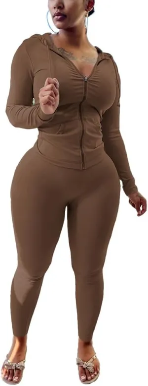 Nimsruc Two Piece Outfits For Women Long Sleeve Bodycon Tracksuit Casual Sweatsuits Jogger Sets