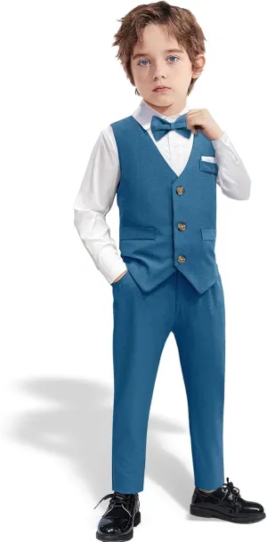 Nwada Boys Suit Set Formal Dress Shirt with Bow Tie, Slim Vest and Pants Toddler Boy Clothes Suits