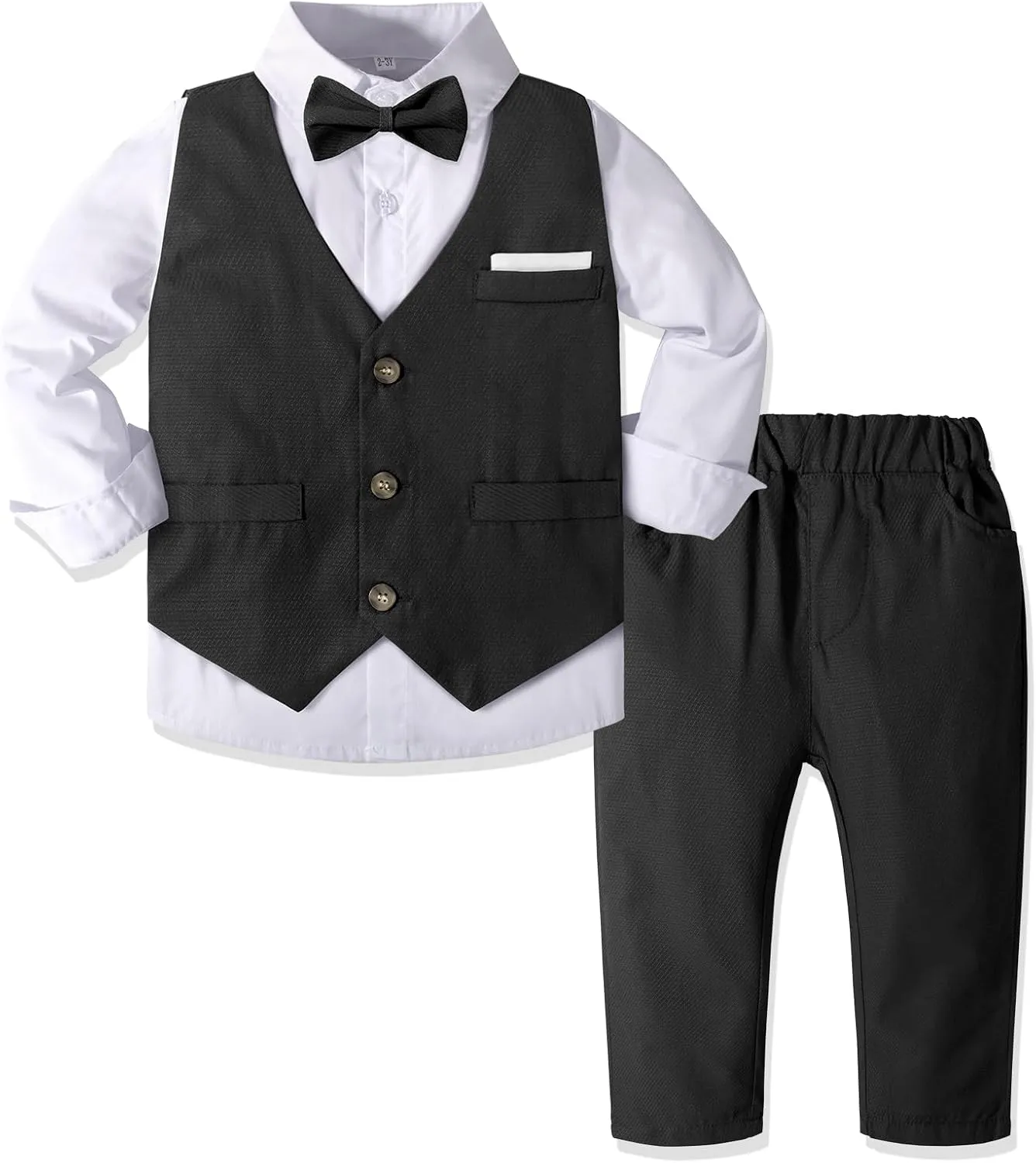 Nwada Boys Suit Set Formal Dress Shirt with Bow Tie, Slim Vest and Pants Toddler Boy Clothes Suits