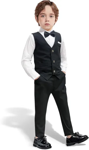Nwada Boys Suit Set Formal Dress Shirt with Bow Tie, Slim Vest and Pants Toddler Boy Clothes Suits