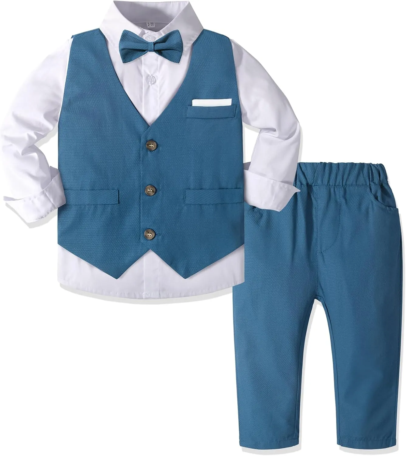 Nwada Boys Suit Set Formal Dress Shirt with Bow Tie, Slim Vest and Pants Toddler Boy Clothes Suits