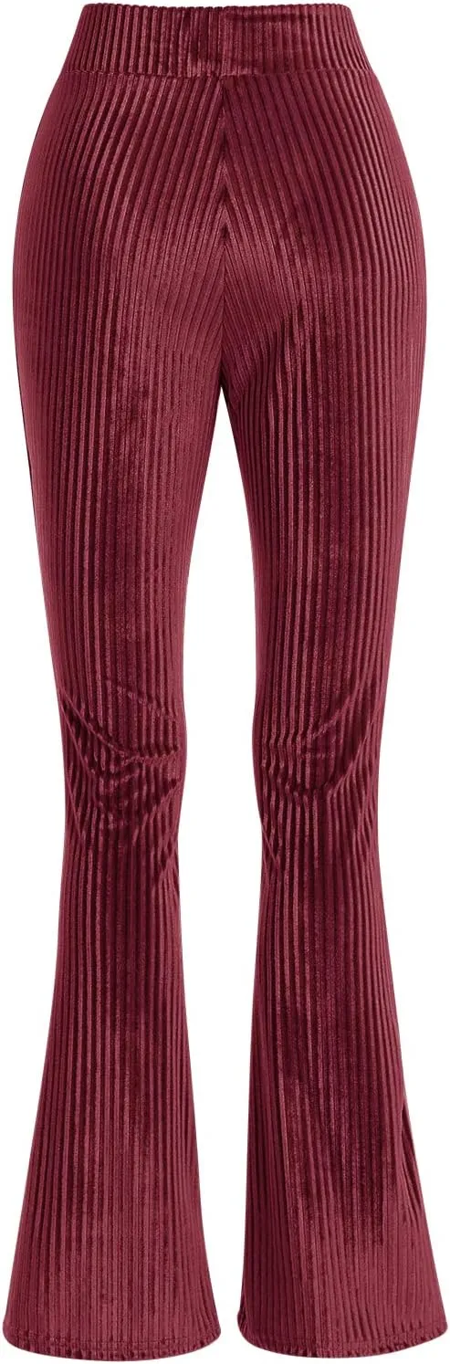 ODIZLI Women Velvet High Waisted Wide Leg Palazzo Flare Pants Solid Long Trousers