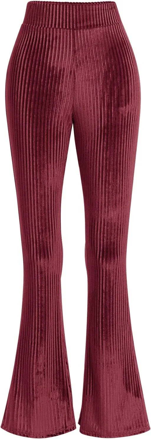 ODIZLI Women Velvet High Waisted Wide Leg Palazzo Flare Pants Solid Long Trousers