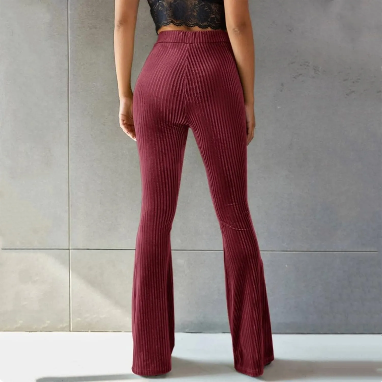 ODIZLI Women Velvet High Waisted Wide Leg Palazzo Flare Pants Solid Long Trousers