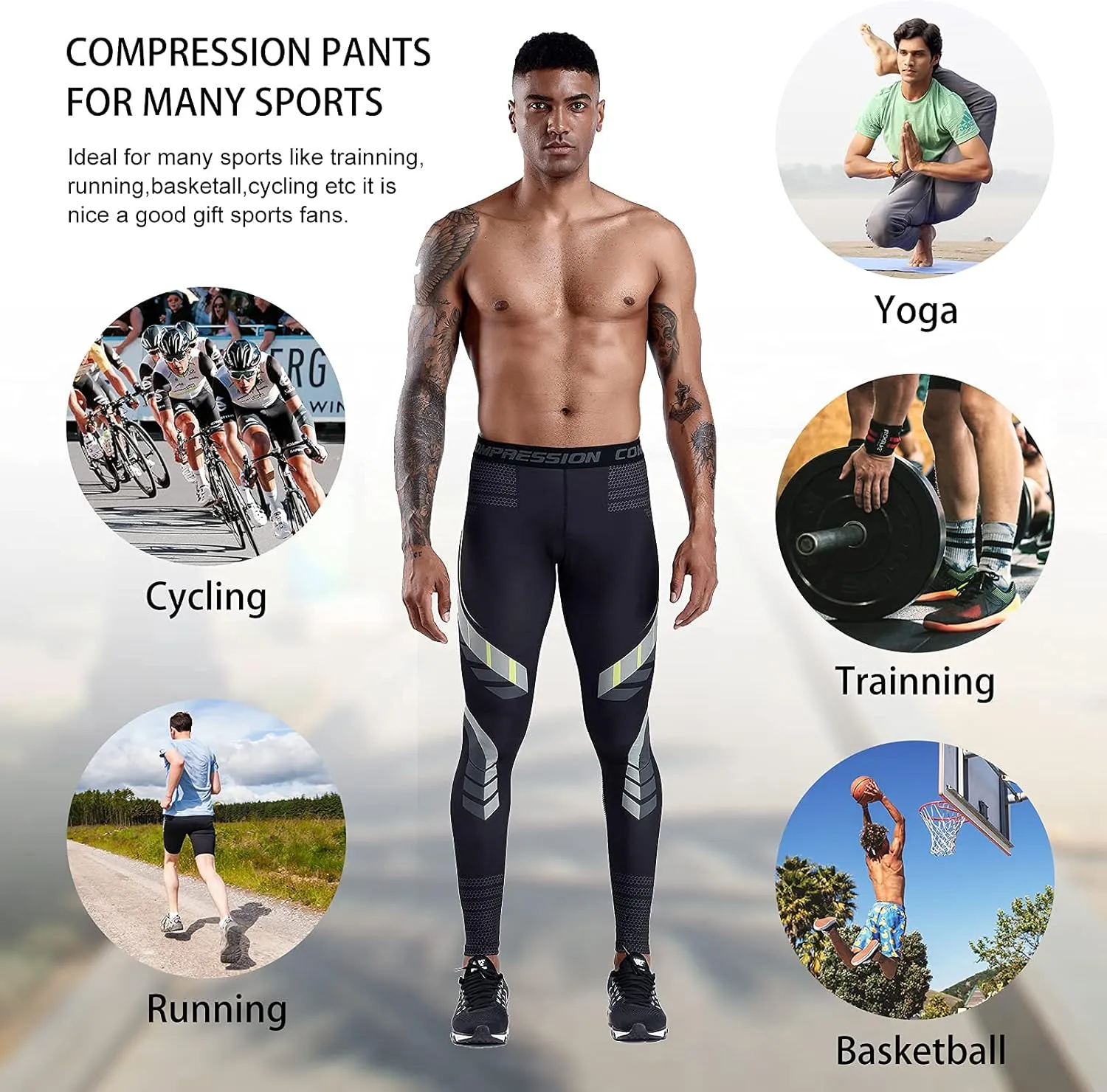OEBLD Compression Pants Men UV Blocking Running Tights 1 or 2 Pack Gym Yoga Leggings for Athletic Workout