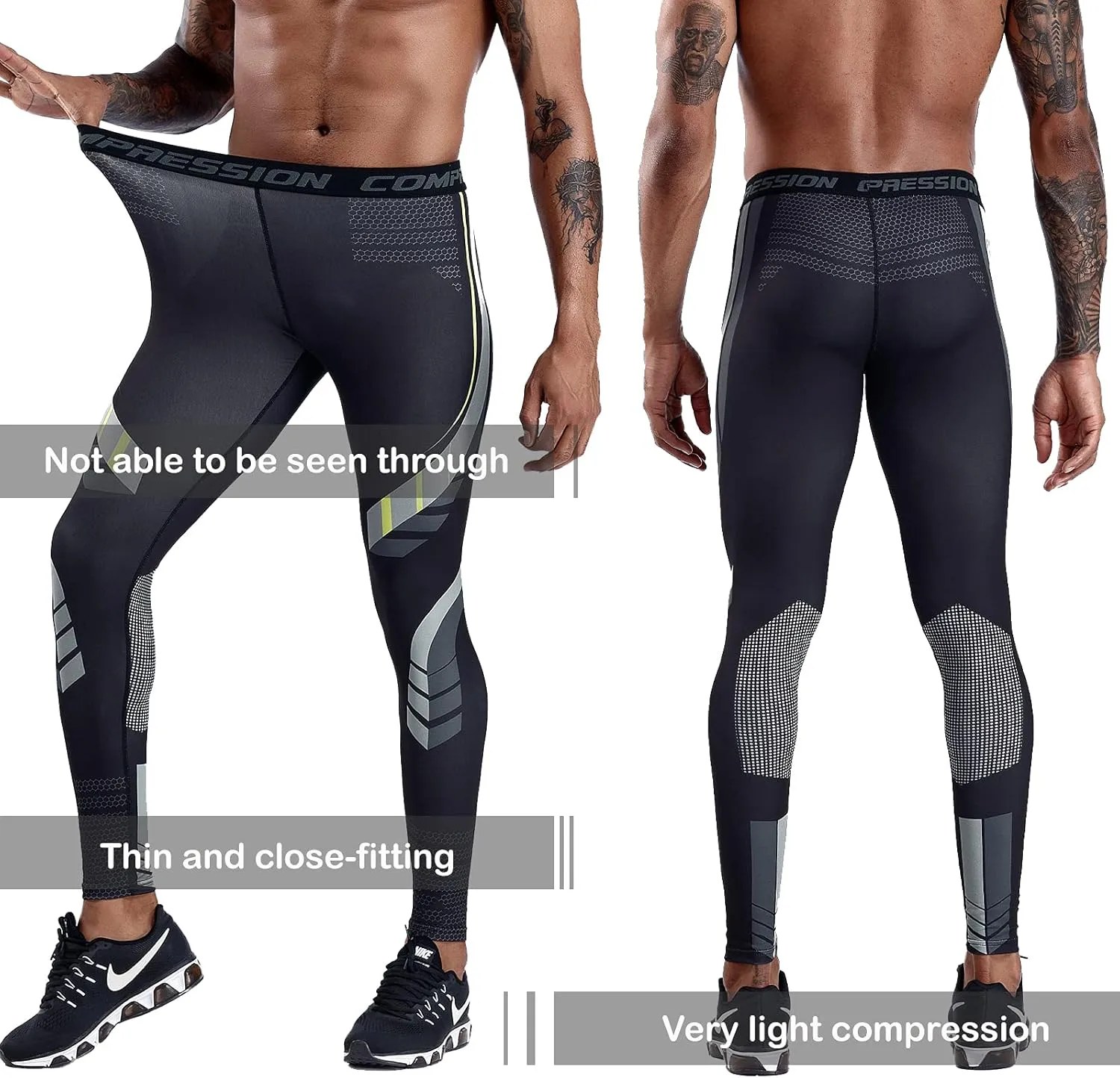OEBLD Compression Pants Men UV Blocking Running Tights 1 or 2 Pack Gym Yoga Leggings for Athletic Workout