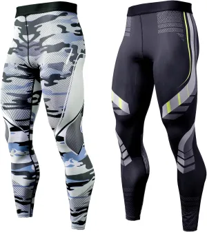 OEBLD Compression Pants Men UV Blocking Running Tights 1 or 2 Pack Gym Yoga Leggings for Athletic Workout