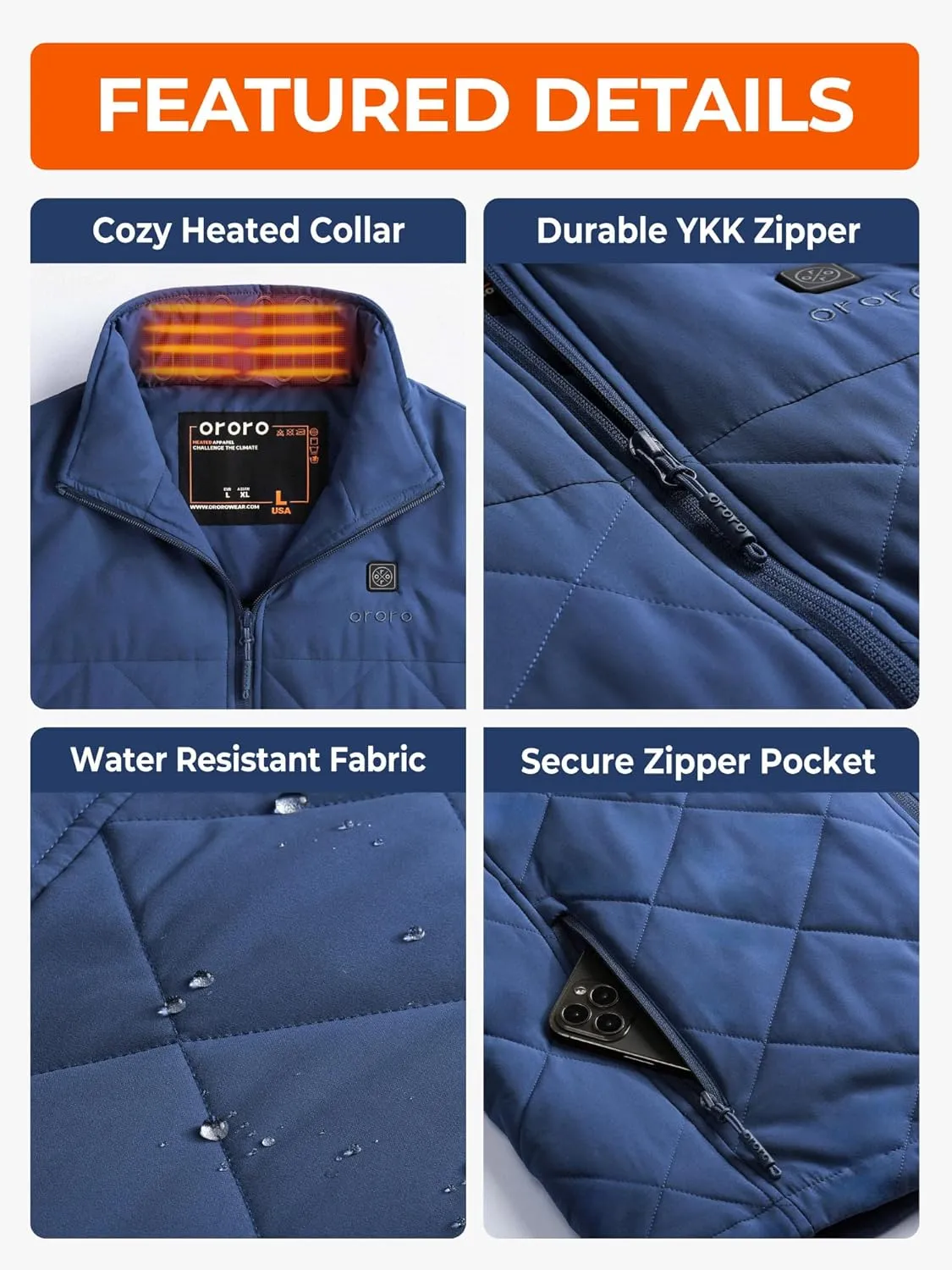ORORO Men's Heated Quilted Vest with Battery Pack, Lightweight Quilted Heating Vest (Charger Not Included)