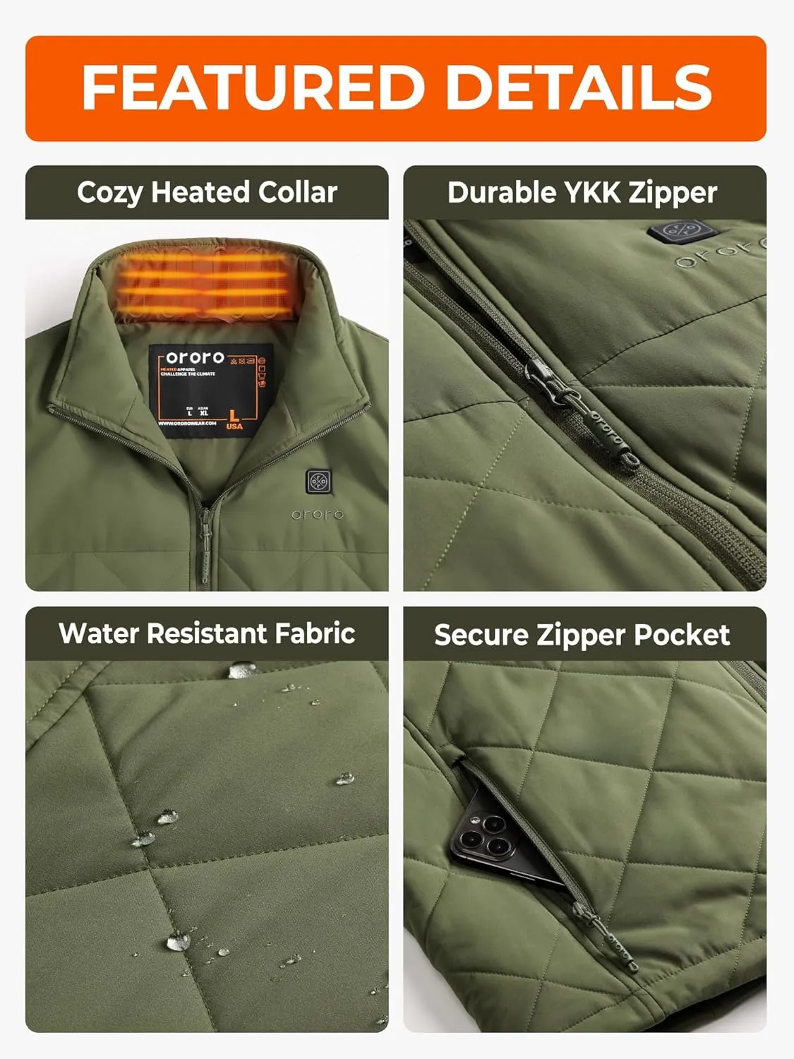 ORORO Men's Heated Quilted Vest with Battery Pack, Lightweight Quilted Heating Vest (Charger Not Included)