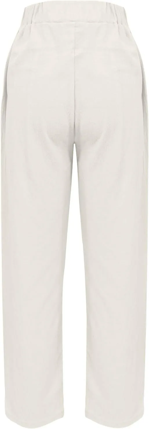 Pants for Women, Peasant Pants Casual Straight Leg Linen Summer Trendy Striped