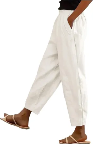 Pants for Women, Peasant Pants Casual Straight Leg Linen Summer Trendy Striped