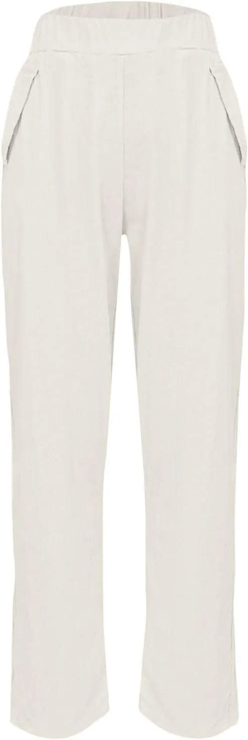 Pants for Women, Peasant Pants Casual Straight Leg Linen Summer Trendy Striped