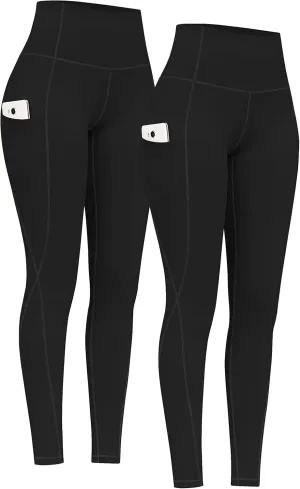 PHISOCKAT 2 Pack High Waist Yoga Pants with Pockets, Tummy Control Leggings, Workout 4 Way Stretch Yoga Leggings