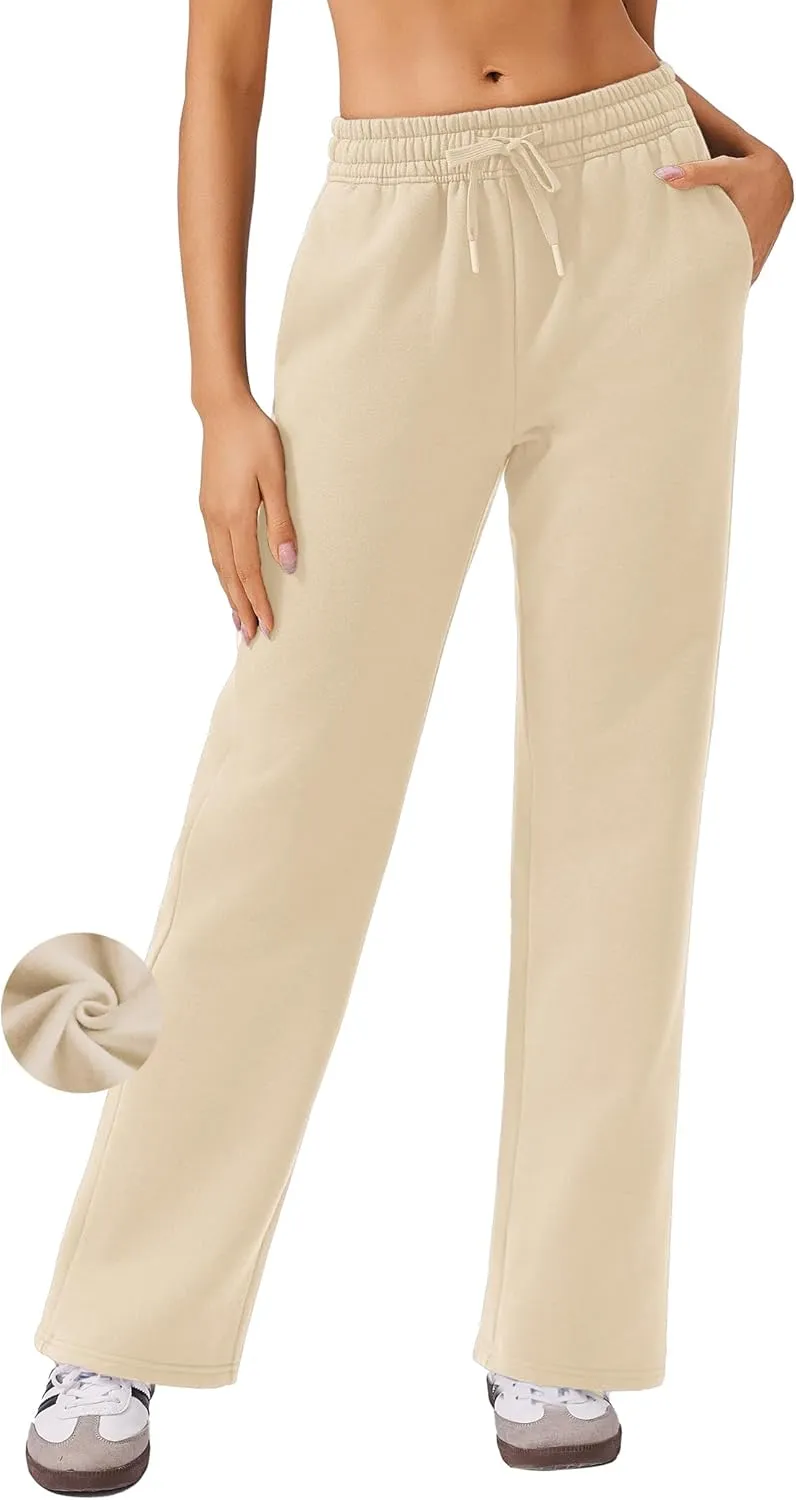 PINSPARK Fleece Sweat Pants for Womens Straight Legs Winter Sweatpants High Waisted Workout Pants with 4 Pockets