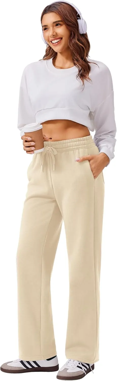PINSPARK Fleece Sweat Pants for Womens Straight Legs Winter Sweatpants High Waisted Workout Pants with 4 Pockets