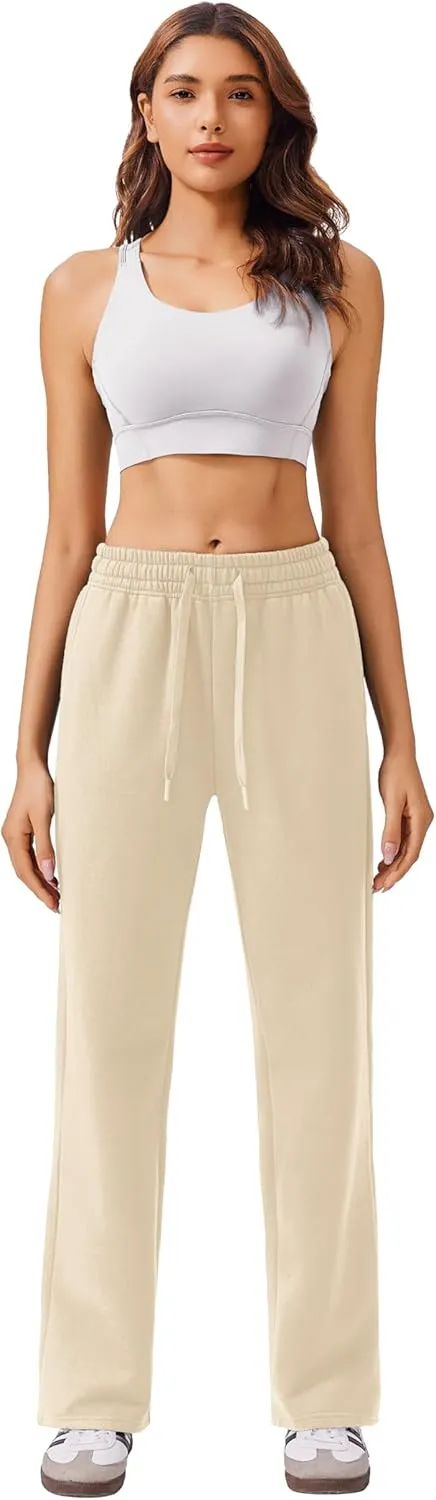 PINSPARK Fleece Sweat Pants for Womens Straight Legs Winter Sweatpants High Waisted Workout Pants with 4 Pockets