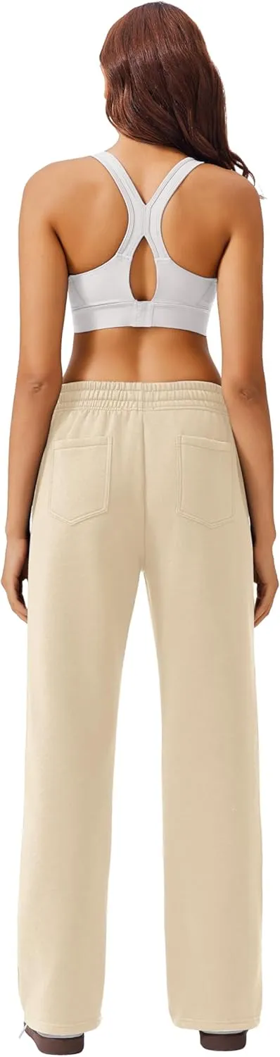 PINSPARK Fleece Sweat Pants for Womens Straight Legs Winter Sweatpants High Waisted Workout Pants with 4 Pockets