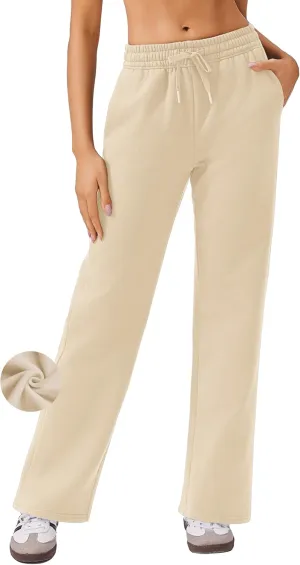 PINSPARK Fleece Sweat Pants for Womens Straight Legs Winter Sweatpants High Waisted Workout Pants with 4 Pockets
