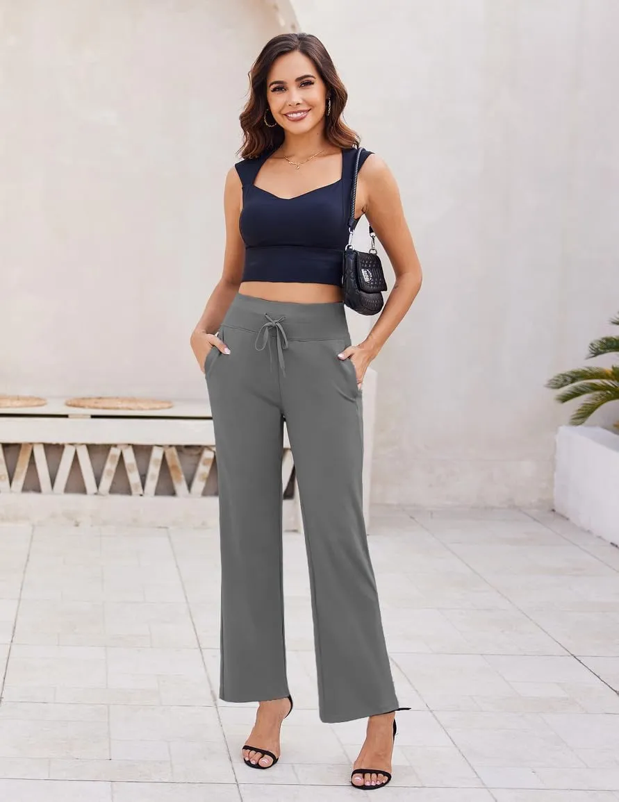 PINSPARK Wide Leg Yoga Pants Women High Waisted Workout Pants UPF 50  Drawstring Sweatpants with 4 Pockets
