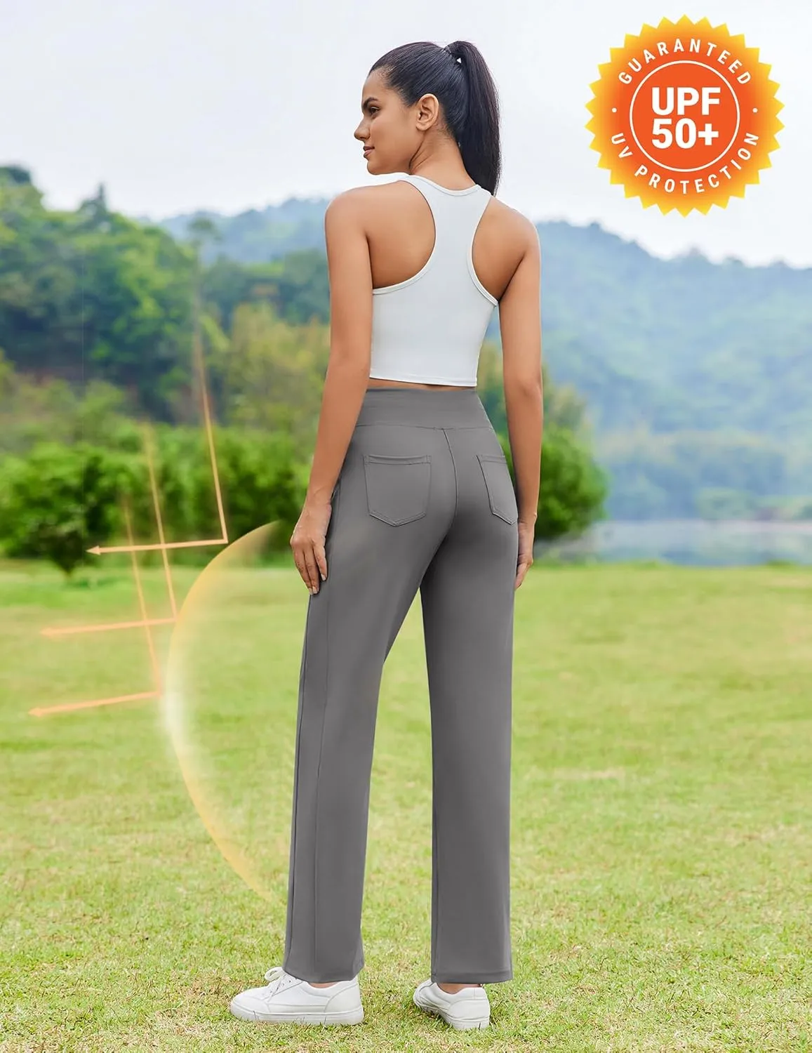 PINSPARK Wide Leg Yoga Pants Women High Waisted Workout Pants UPF 50  Drawstring Sweatpants with 4 Pockets