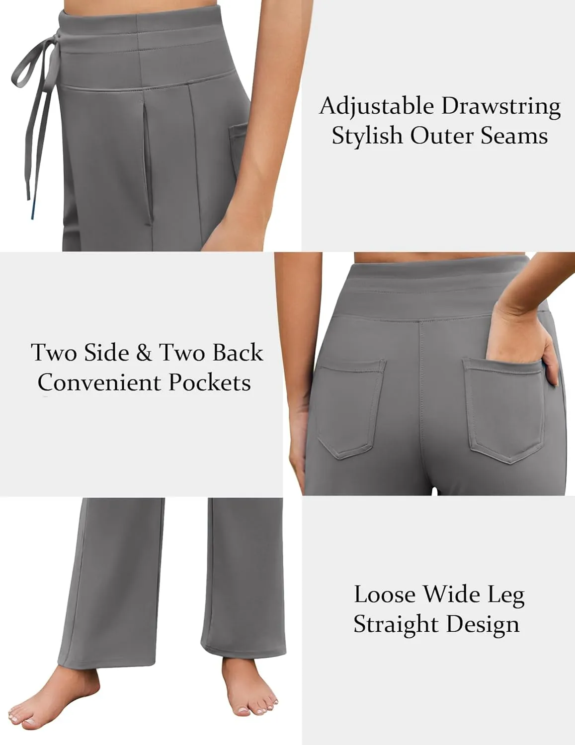 PINSPARK Wide Leg Yoga Pants Women High Waisted Workout Pants UPF 50  Drawstring Sweatpants with 4 Pockets
