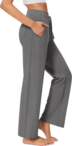 PINSPARK Wide Leg Yoga Pants Women High Waisted Workout Pants UPF 50  Drawstring Sweatpants with 4 Pockets