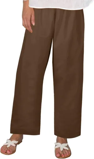 Plus Size Linen Cropped Pants for Women Summer Petite Lightweight Wide Leg Palazzo Elastic Waist Ladies Capri Pants