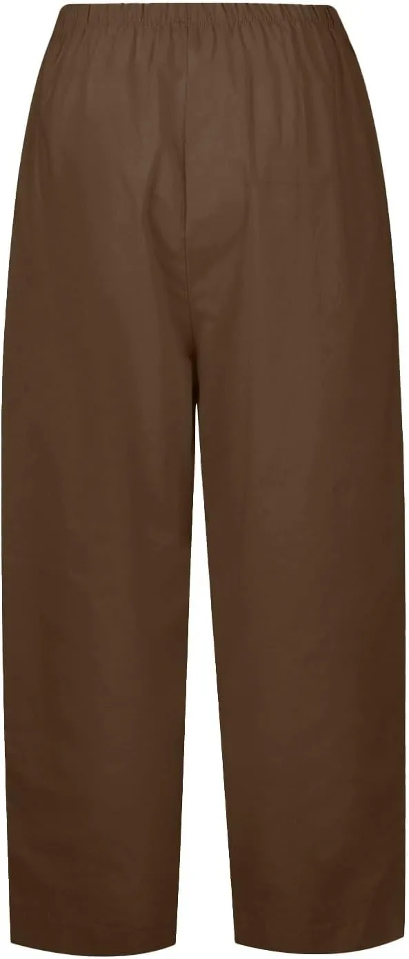 Plus Size Linen Cropped Pants for Women Summer Petite Lightweight Wide Leg Palazzo Elastic Waist Ladies Capri Pants