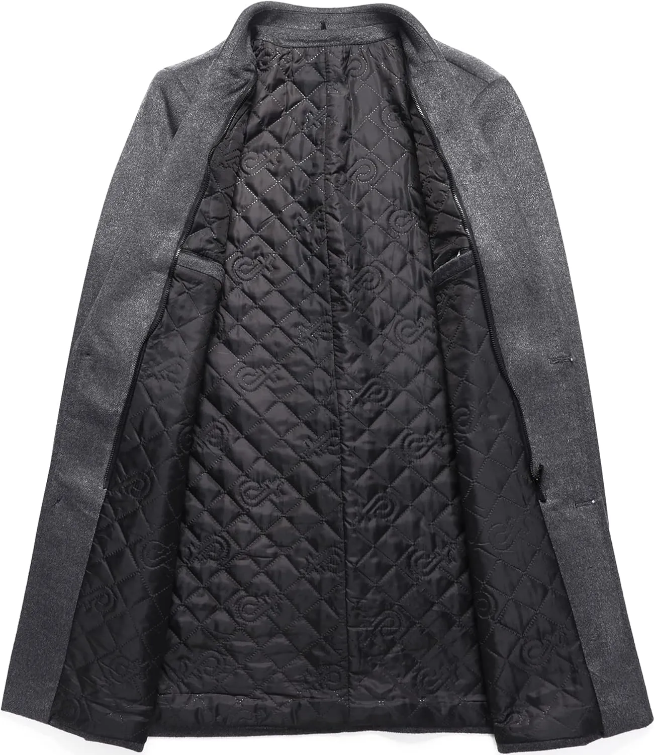 PRIJOUHE Men's Wool Coat Hoodie Long Trench Coat Cotton Casual Woollen Overcoat Jacket